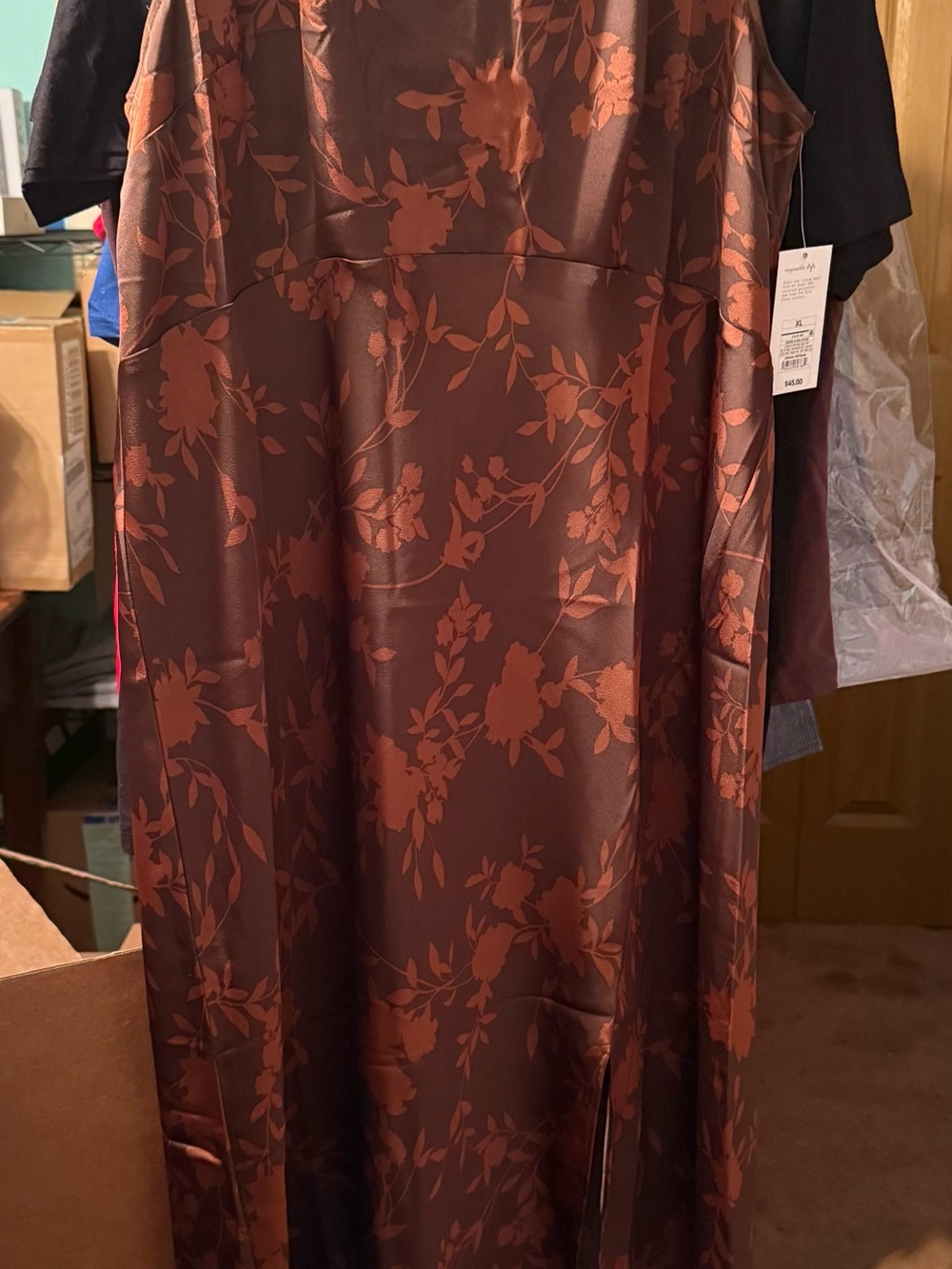 a new day Copper Floral Backless Satin Dress